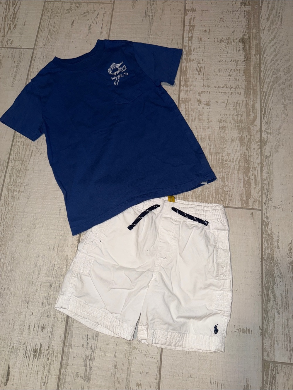 Polo Ralph Lauren Blue Key West Marlin Tee and White Drawstring Shorts